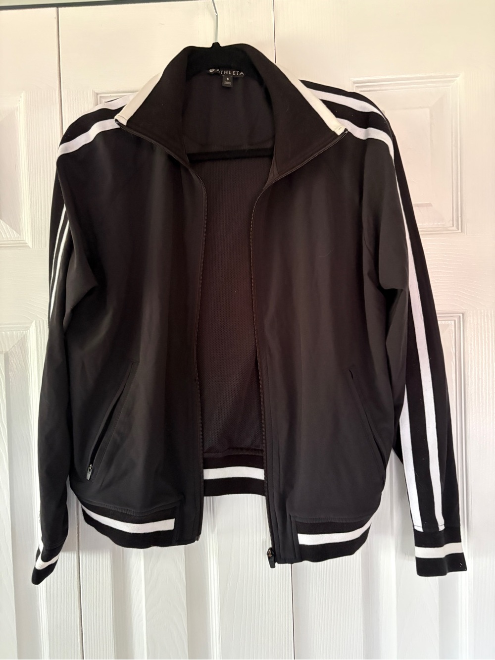 Athleta Black Jacket with White Stripe Trim